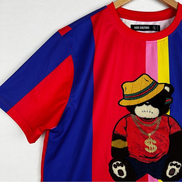 Odd Culture Cool Bear Tee Shirt Men's Size XL Multicolor Color block Y2K Retro - Picture 6 of 16